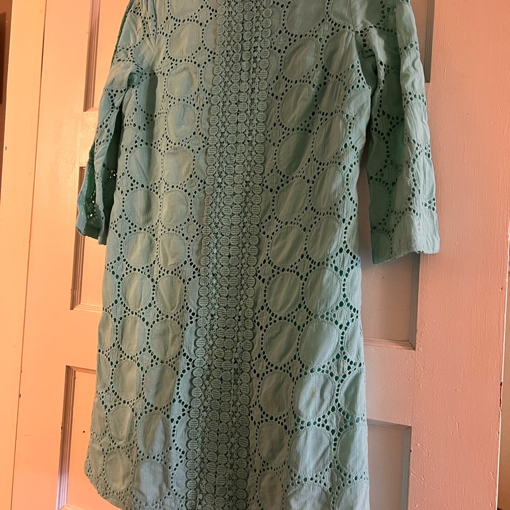 London Times Green Sheath Dress with 3/4 Sleeves